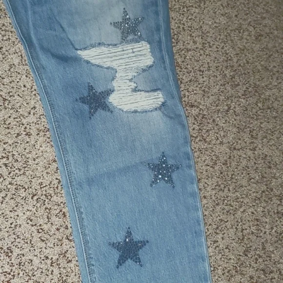 NWOT HUDSON Riley Distressed Rhinestone Button Fly Light Relaxed Jeans - Picture 8 of 16